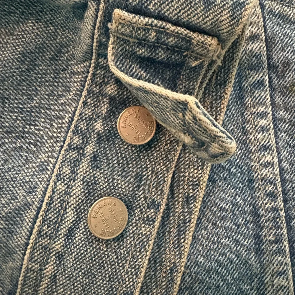Vintage‎ 90s-Y2K Banana Republic Denim Jean Trucker Jacket*XL*Leather*Blue